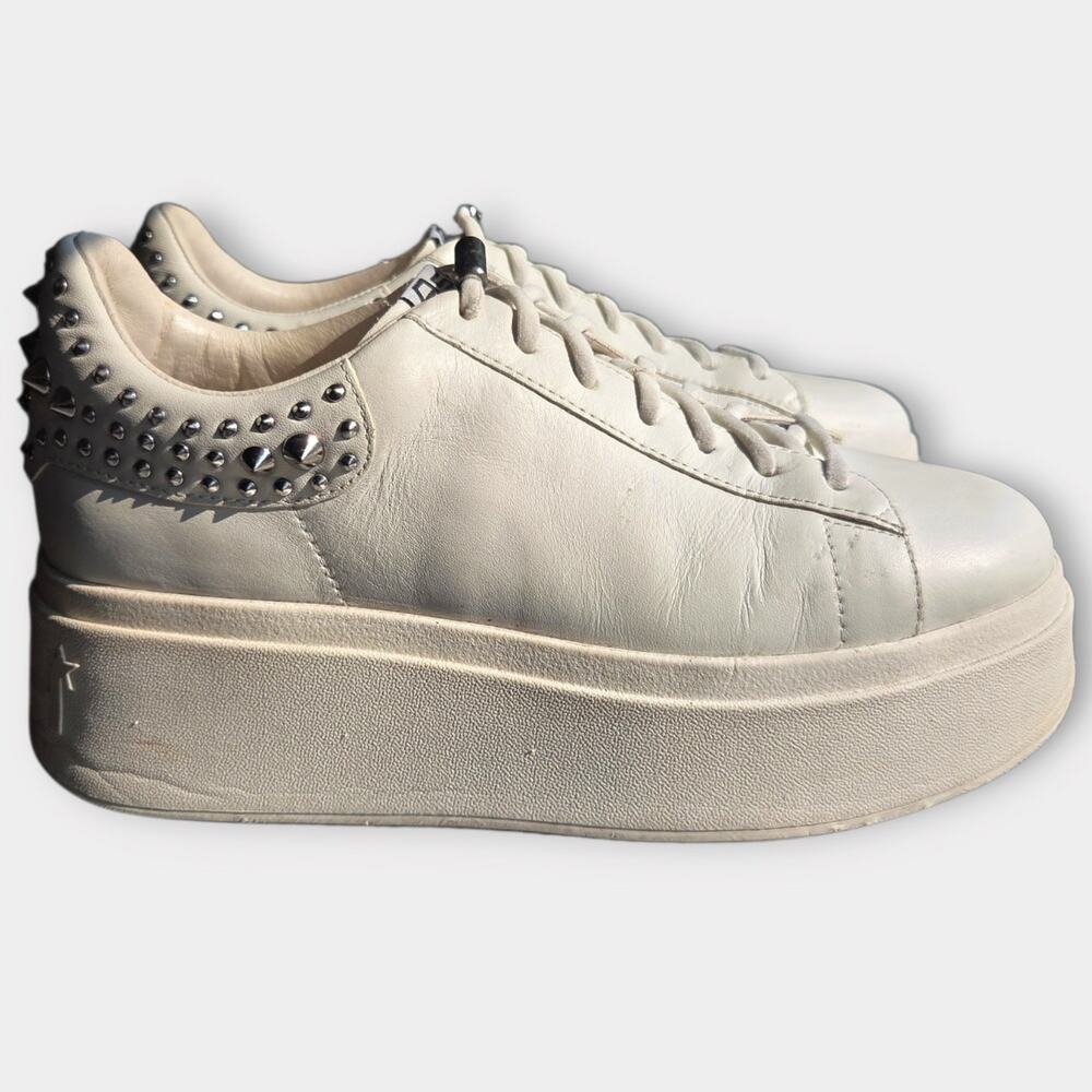 Ash White Leather Silver Studded Platform Sneakers Women's Size EU 38/ US 8